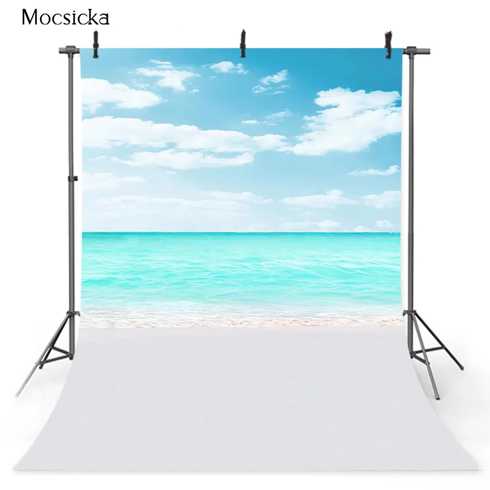Летние пляжные голубое небо и море загородный стиль для фотостудии пальмовое