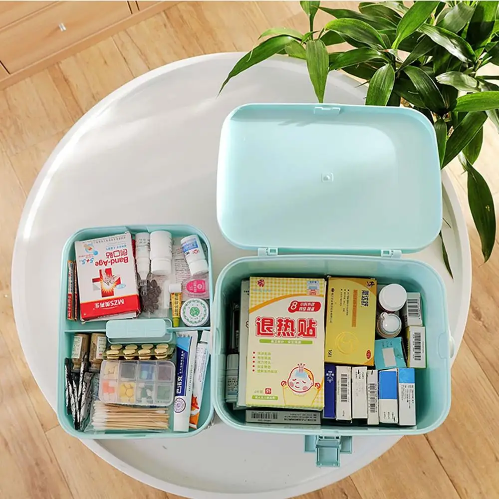 2 х Уровневый контейнер для хранения лекарств портативный набор первой помощи