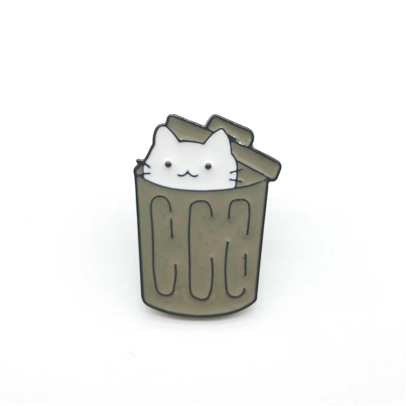 

Cat Animal Pins Brooches for Women Metal Alloy Trash Can Clothes Jewelry bag Pin Fashion Dress Coat Accessories
