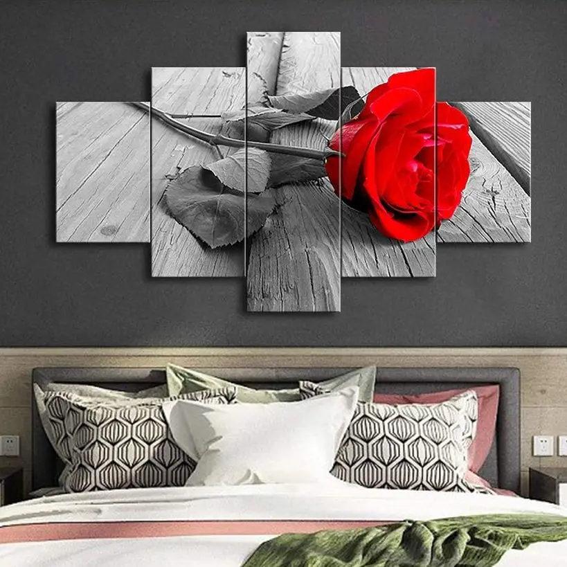 

Красно-желтая зеленая Роза цветочный цветок 5 шт. Куадрос настенное искусство на холсте HD декоративные печатные плакаты картины Домашний де...