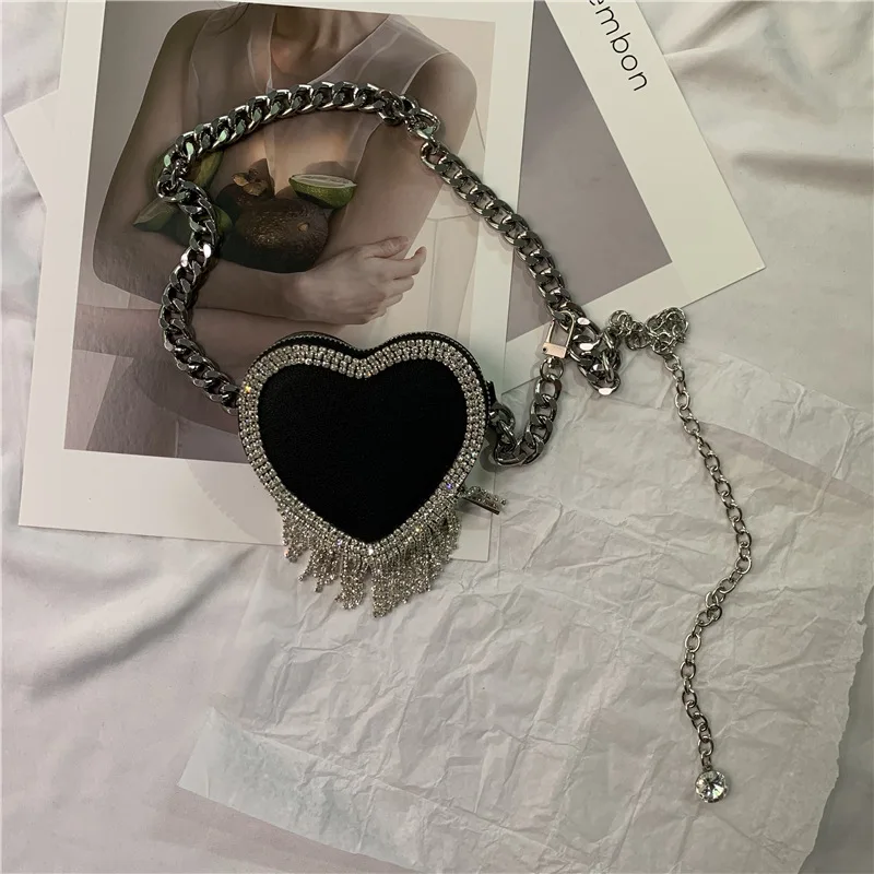 

chain waist chain 2021 new Korean diamond heart-shaped bag chain strip waist bag women's cross net red shoulder bag