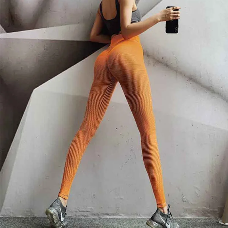 

2021Peach Hip Seamless Striped Fitness Pants Women's Sports Hip Legging High Waist Tight Yoga Pant Female Solid Color Sportpant
