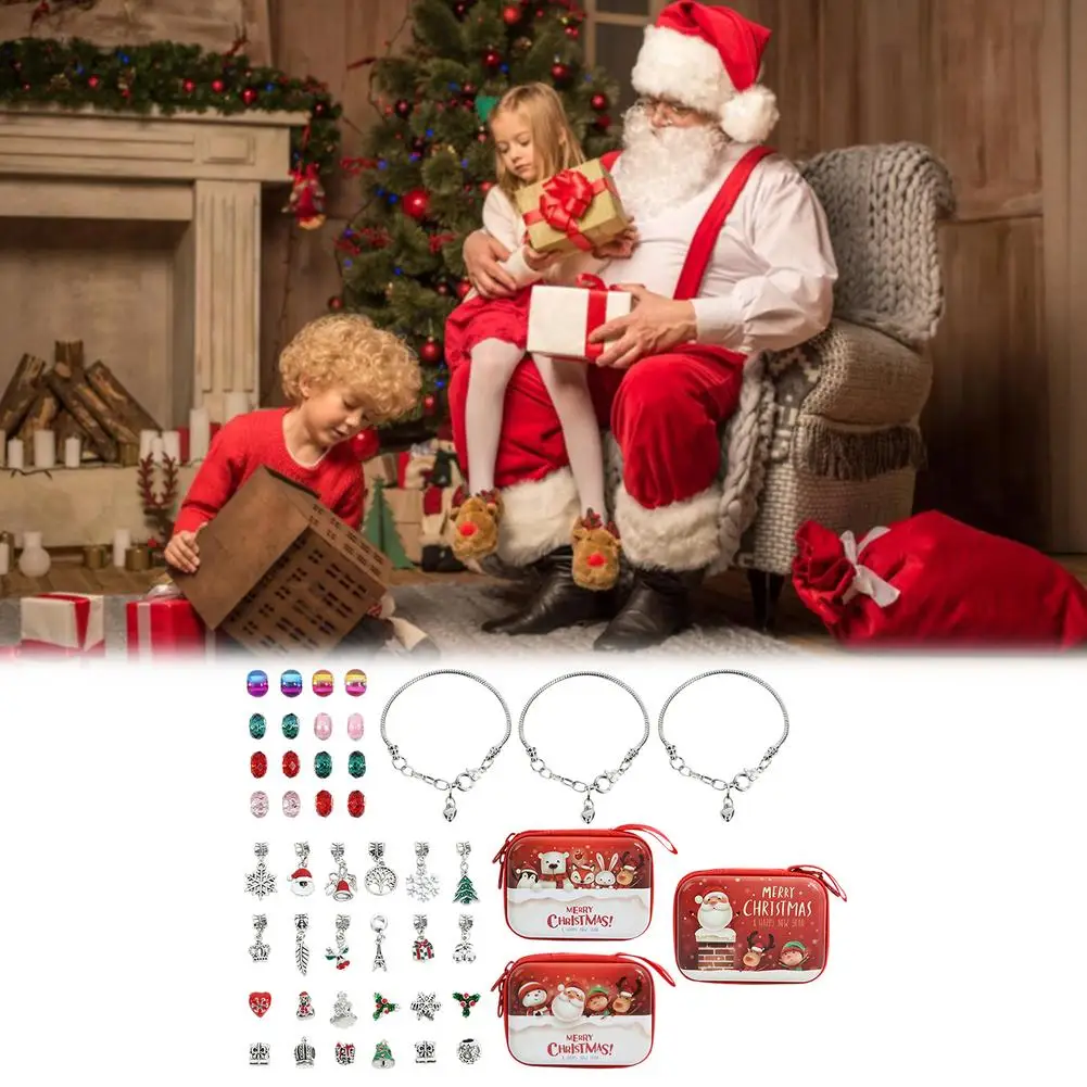 43PCS Christmas Bracelet Set DIY Craft Jewelry Pendant Kits Santa Claus Snowflake Crystal Beads For Girls | Дом и сад