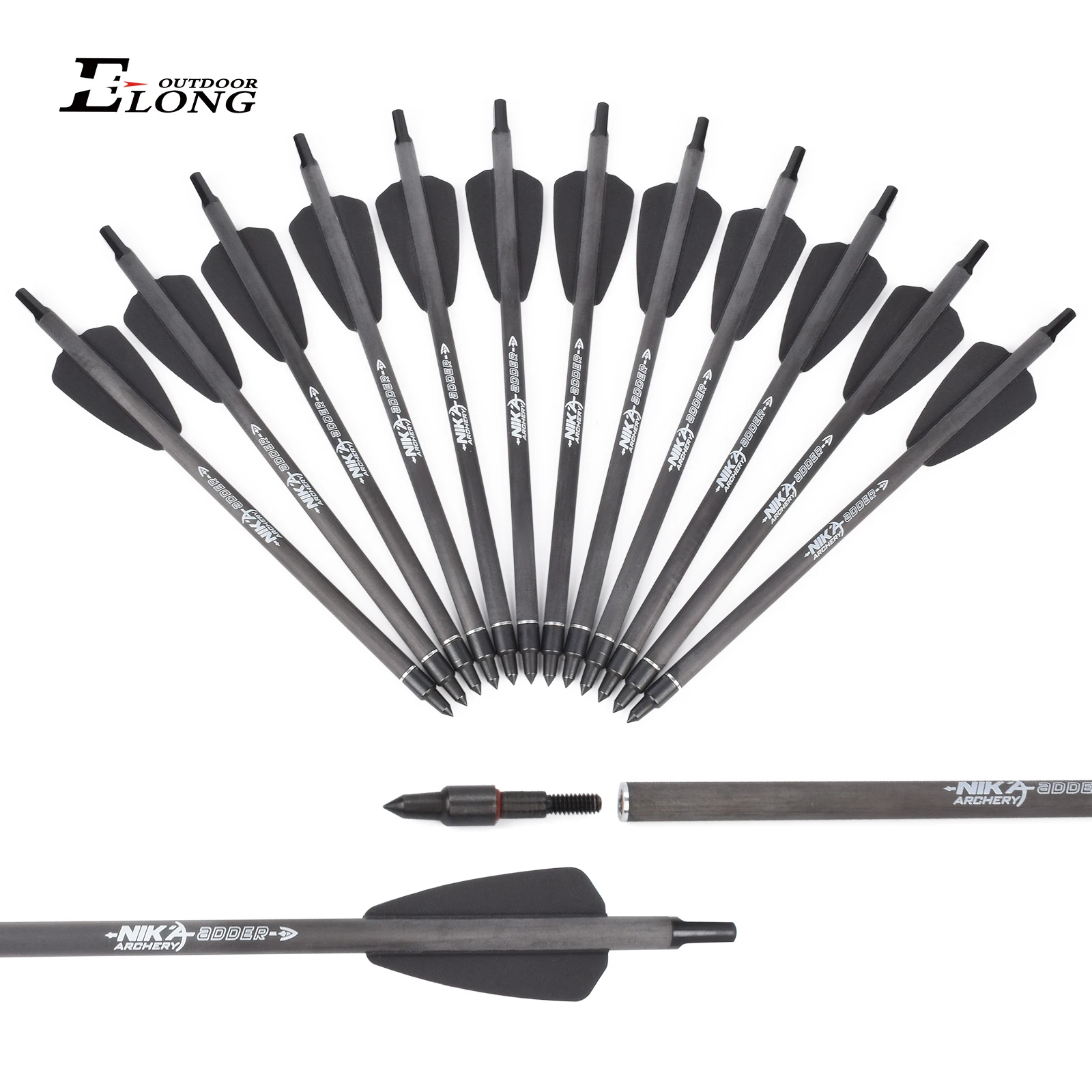 

6/12PCS 8.5" Crossbow Bolts Carbon for R9 series Crossbow Hunting Outdoor Black vanes