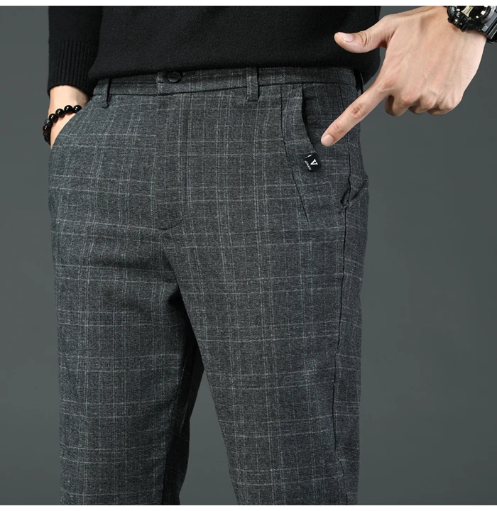 Для Мужчин's Повседневное штаны в клетку для бизнес на каждый день Slim Fit темно-серый классический Стиль лосины мужской брендовая одежда