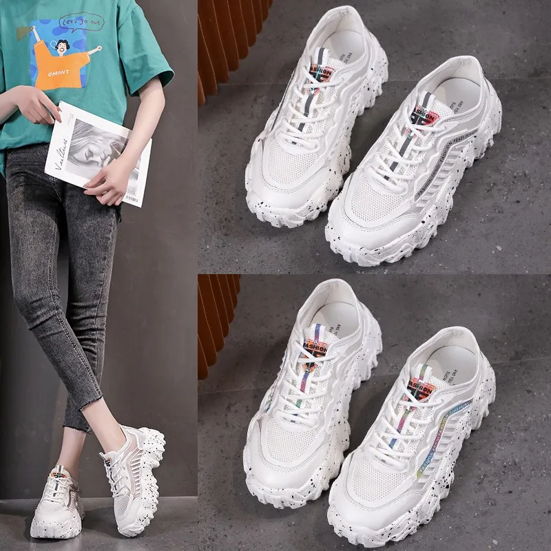 

Daddy Shoes 2020 Spring New Sports Shoes Women's Shoes Korean Fashion All-Match Mesh Stitching Increased Lace And Mesh Shoes