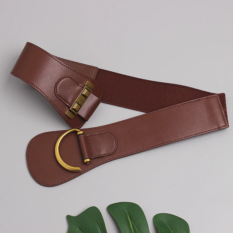 

Coffee BlacK PU Waistband Wide Cinch Elastic Waist Belt Women Spring Winter Coat Dress Belt Accessories Faux Leather Girdle Belt