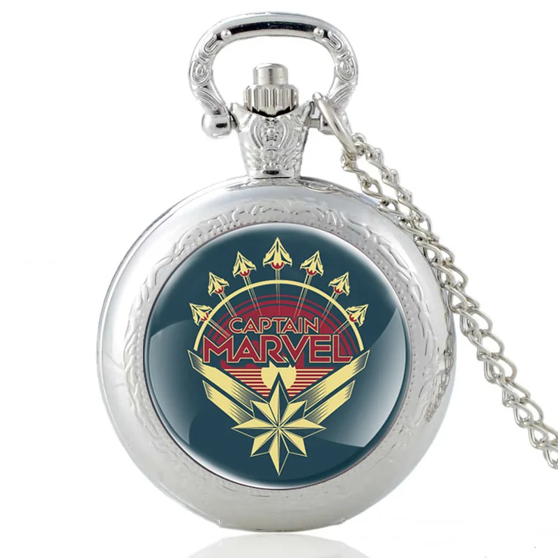 2020 New Captain Marvel Design Bronze Glass Cabochon Quartz Vintage Pocket Watch Men Women Unique Pendant Necklace Hours Clock | Наручные