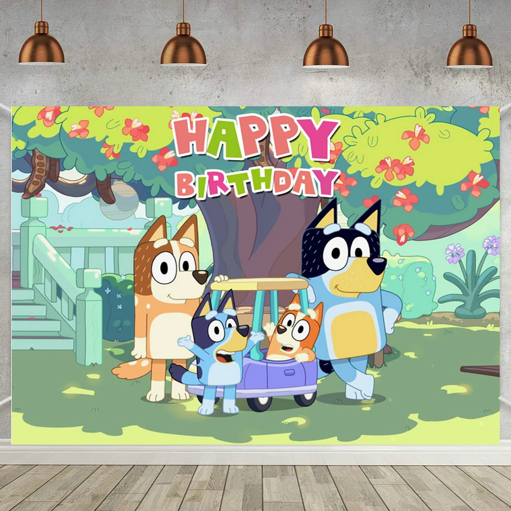 Детский фон Bluey для фотосъемки с изображением мультяшных собак семейвечерние НКИ