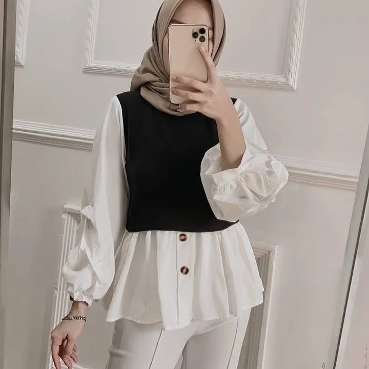 Bubble Sleeve Tops for Muslim Women Tops and Blouses Turkish Long Shirts Islamic Clothing Dubai Arabic T Shirt De Moda Musulmana