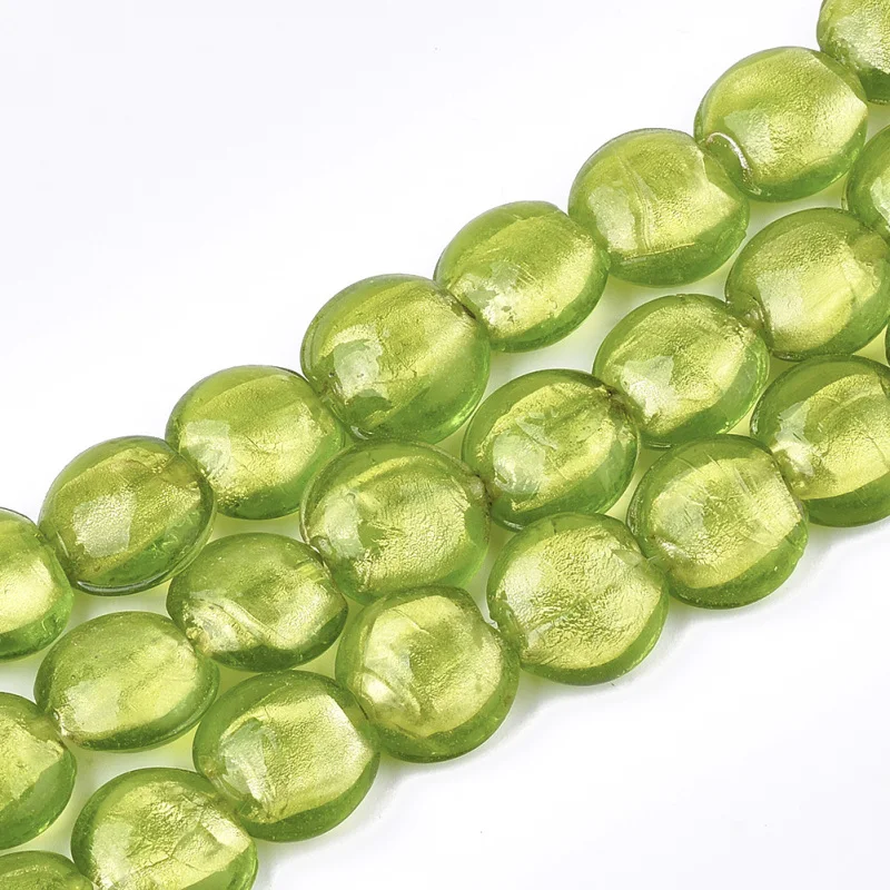 YellowGreen Pandahall 200 шт./лот 12x8 мм разные цвета в произвольном порядке плоские круглые туфли ручной работы серебристого цвета; Фольга Стекло бусины Spacer бисера аксессуары для изготовления украшений своими руками - Цвет: YellowGreen