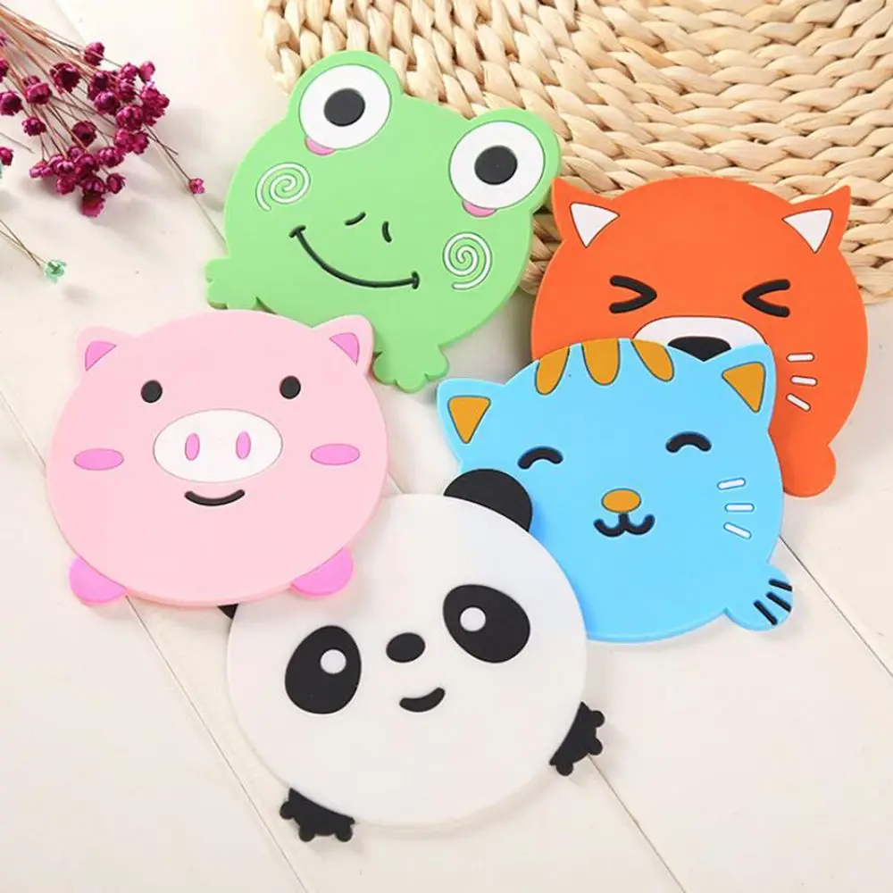 

Cute Animal Placemat Soft Rubber Cartoon Coaster Insulation Pad Non-slip Coffee Drink Cup Mat Office Accessories Desk Organizer