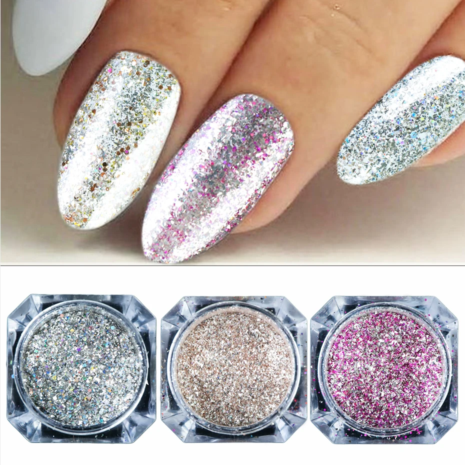 1 коробка голографический блестящий для ногтей блестки хром серебристый розовый