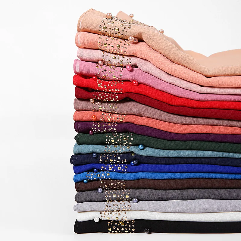 Платок женский шифоновый однотонный с жемчугом горячая Распродажа шаль на