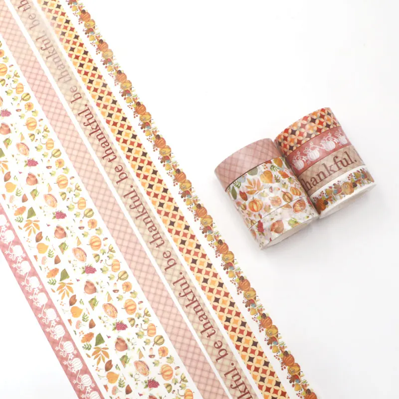

1PC 15mm*10m Thanksgiving Pumpkin Yellow Leaves Brown Stripes Be Thankful Masking Decorative Tapes masking tape scrapbooking