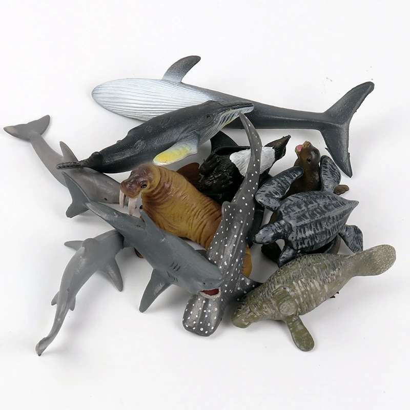 

12Pcs Simulation Mini Marine Animal Giant Tooth Shark Killer Whale Blue Whale Shark Penguin Dolphin Model Toy