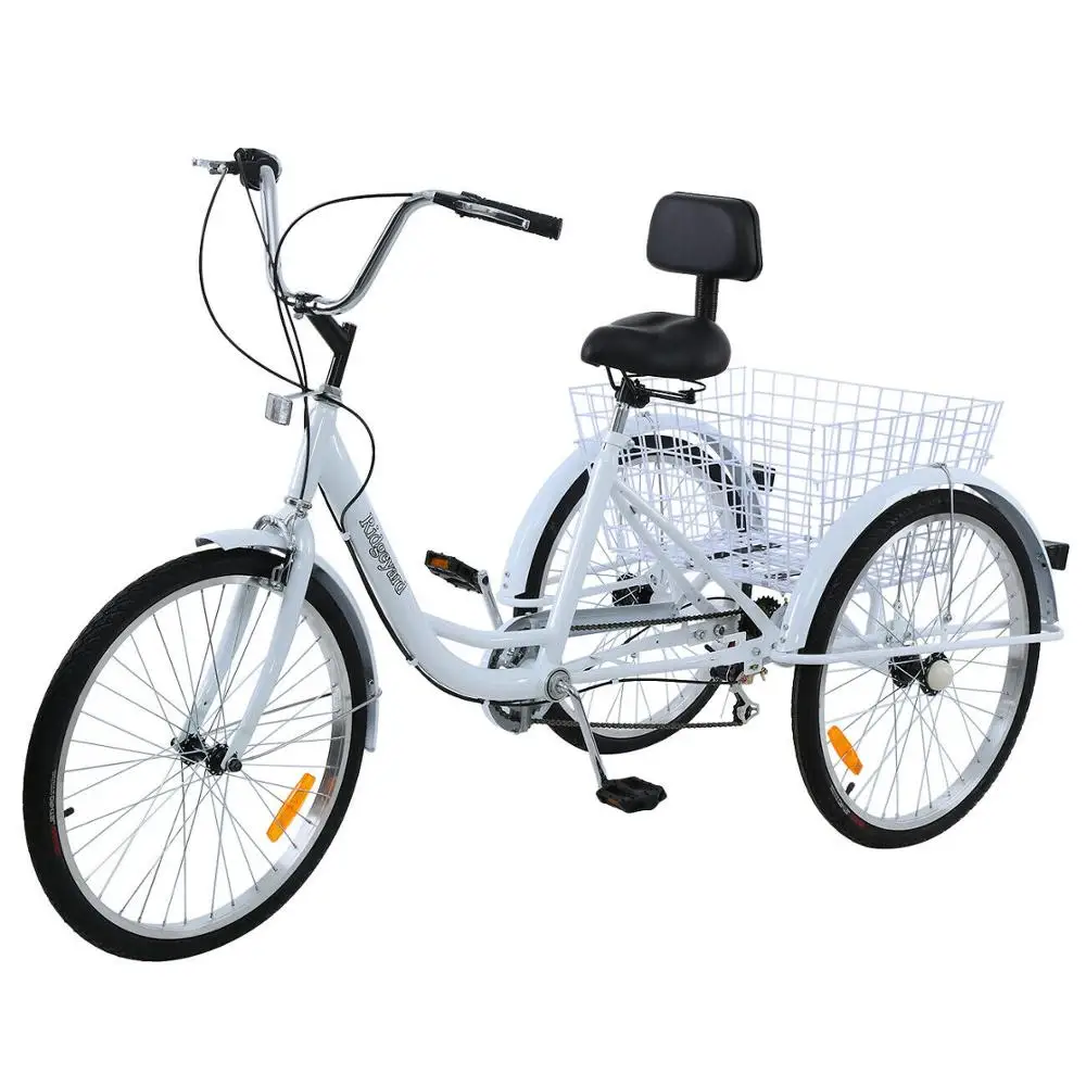 Billig 24 Zoll Erwachsene Fahrrad 3 Räder Fahrrad Beach Cruiser Trike 7 Geschwindigkeit Dreirad Mit Korb