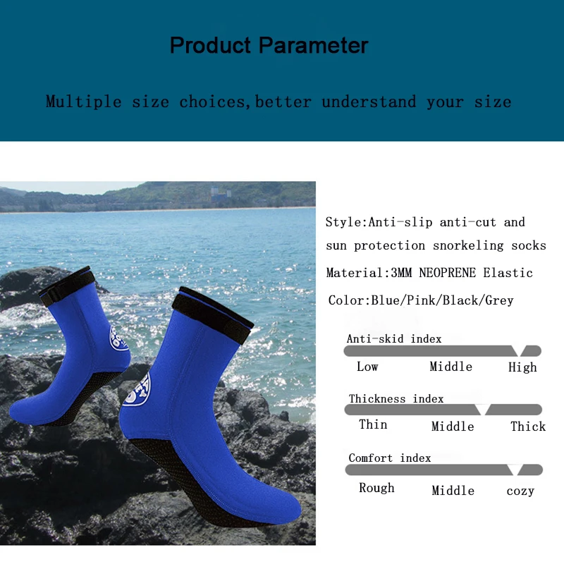 Men Women 3mm Neoprene Diving Socks Boots Water Sport Shoes Anti Slip Beach Warm Wetsuit Shoes Snorkel Surfing Swim Socks