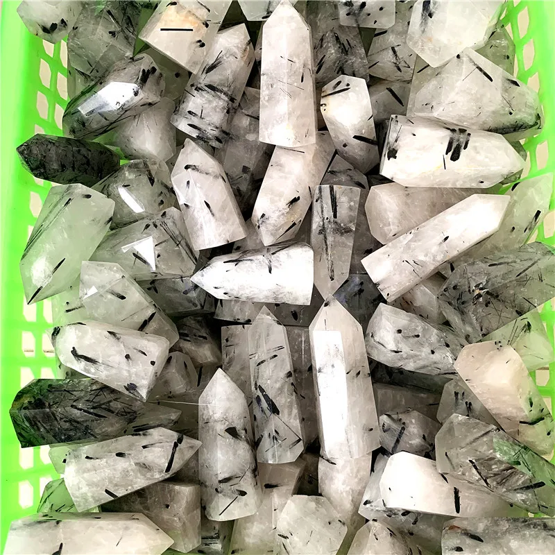 

Wholesale Carved natrual rutilated quartz black tourmaline wand reiki healing crystals point energy tower for home decor