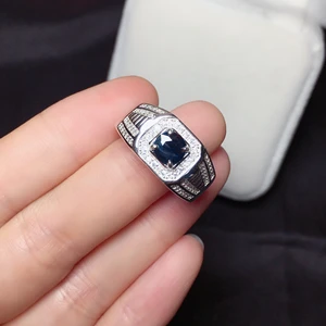 Natural sapphire mens rings  good design atmosphere 925 silver finger ring number can be customized