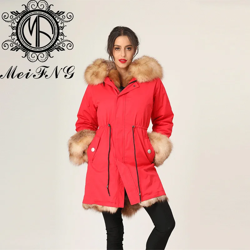 Корейская мода из натурального меха Красной лисы длинный большой мех Роскошная