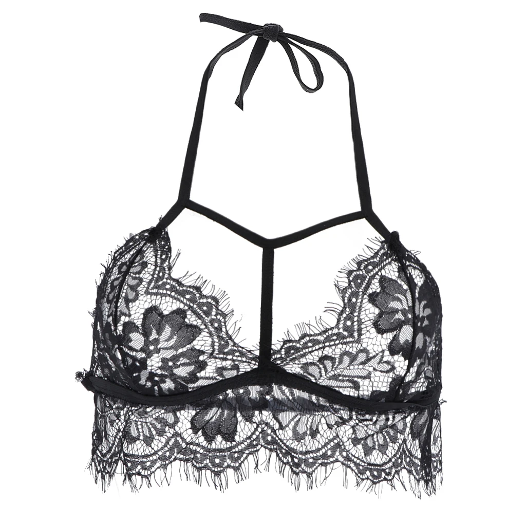 Черный женский кружевной Цветочный бюстгальтер укороченный топ пуш-ап нижнее