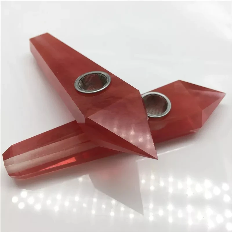 

1pc Natural Stones and Minerals Quartz Smelting Red Crystal Smoking Pipes +1brush+3filters