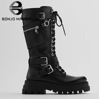 bonjomarisa brand designer punk goth platforms motorcycle women boots pocket bags zipper lace up combat boots for women 2021