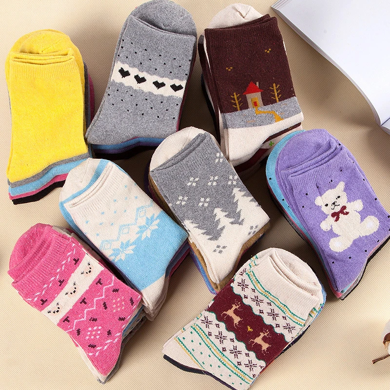 Забавные шерстяные женские носки утепленные для осени и зимы 5 пара/лот | Женская