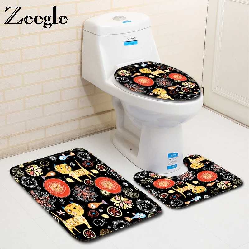 Zeegle мультяшный коврик для туалета набор фланелевых ковриков ванной комнаты