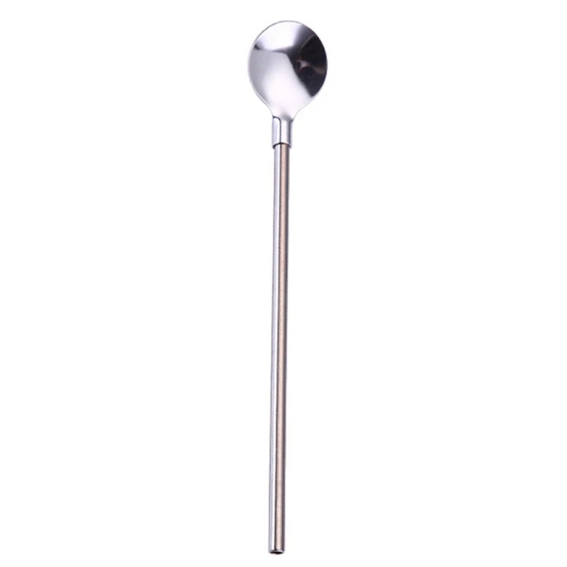 Stainless Steel Friendly Drinking Straw Spoon With Long Handle Milk Tea Spoon Kitchen Tableware Colorful Straw