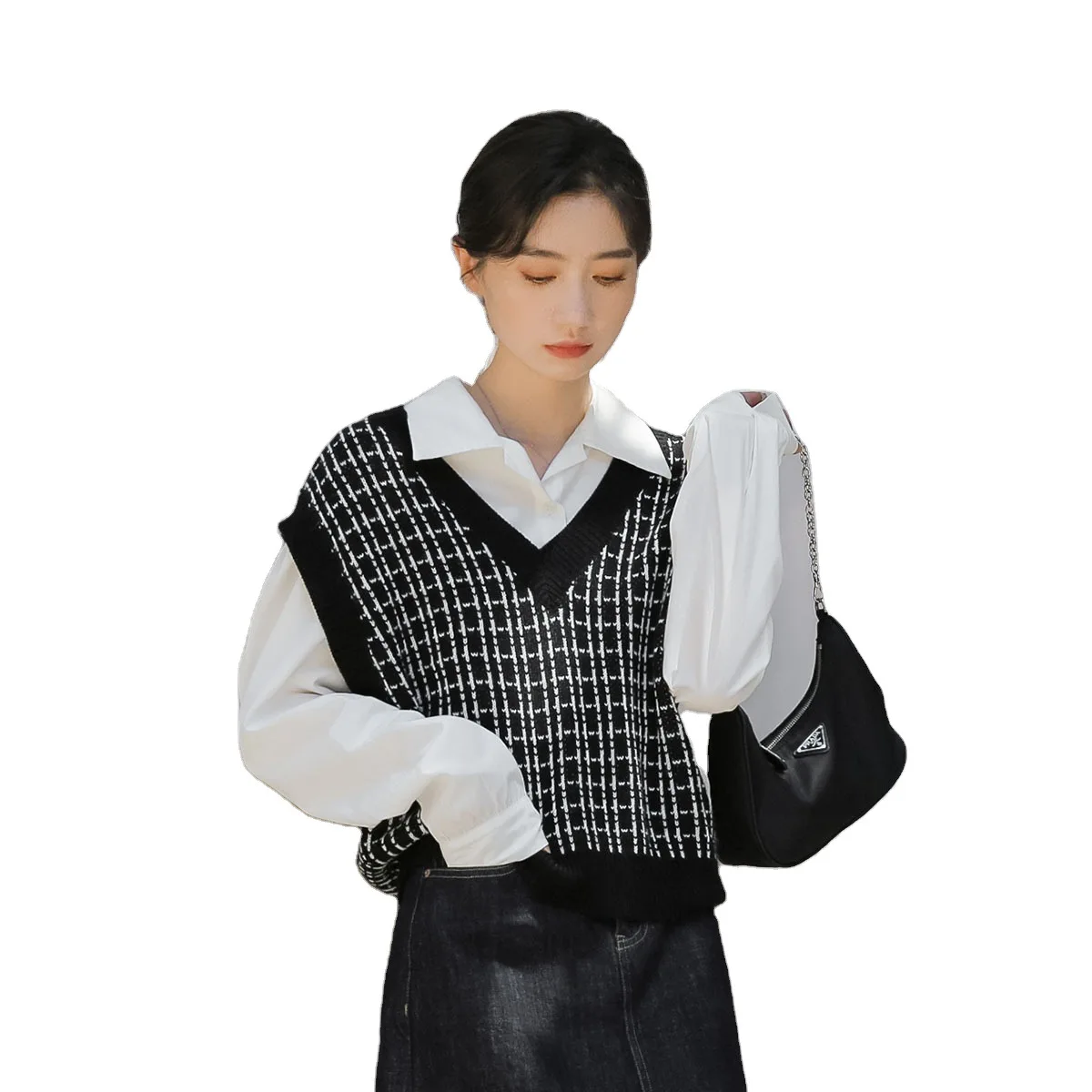 

Plaid Knitted vintage Sweater Vest Women Oversized Pullover Sleeveless V-Neck Korean Female Waistcoat Sweater Tops