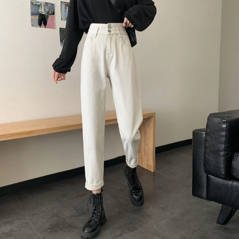 

Jeans Female High Waist Cropped Jeans Women's Spring And Autumn Daddy Pants 2021 New Design Straight Tube Loose Pants