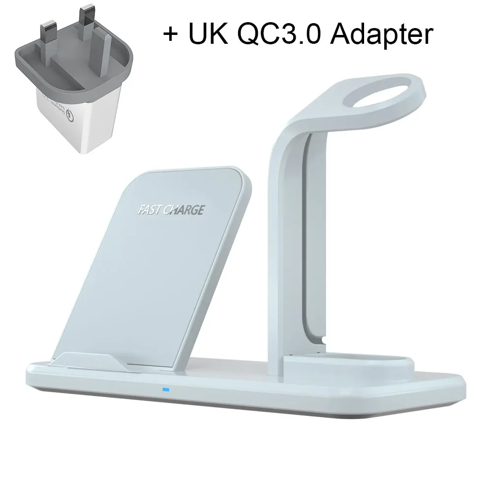 Qi Беспроводная зарядная док-станция держатель для Apple Watch 4 3 2 Airpods iPhone 11 Pro X XS Max XR 8 Plus Индукционная зарядная станция - Цвет: Add UK Adapter