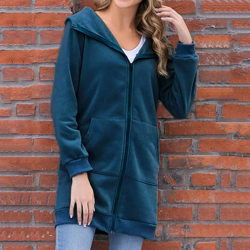 Женская модная Осенняя теплая однотонная толстовка с длинными рукавами и
