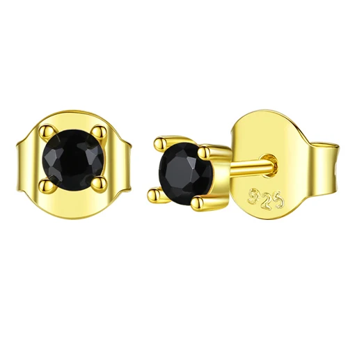 black ELESHE, модные, 925 пробы, серебряные серьги, кубический цирконий, круглые, маленькие серьги-гвоздики для женщин, девушек, желтое золото, ювелирное изделие, подарок - Окраска металла: black