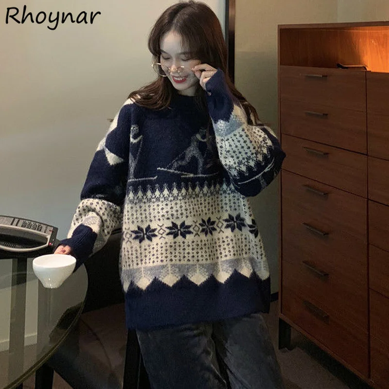 

Pullovers Women Lazy Style All-match Vintage Fashion Warm Baggy O-Neck Teens Leisure Tender Cozy Newest Holiday Design Ulzzang