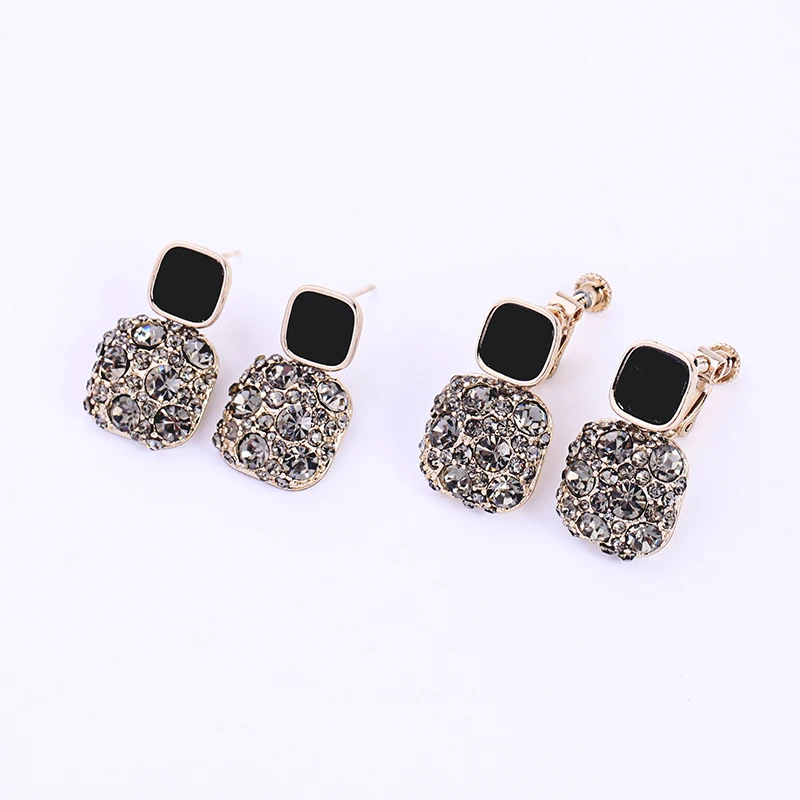 Черные серьги с эмалью родиевый цвет кристалл гипоаллергенный Квадратный Кулон