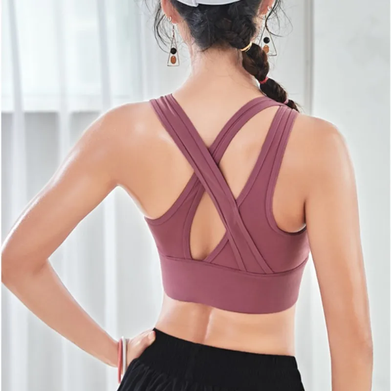 Women High Strength Shockproof Sports Bra Front Zipper Back Cross Shoulder Strap Fitness Yoga Push Up Run Tank Top Underwear | Спорт и