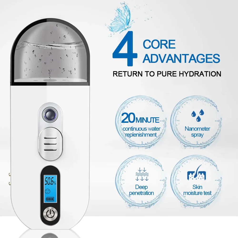 Нано аэрозоль прибор для увлажнения кожи измеритель влажности светодиодный