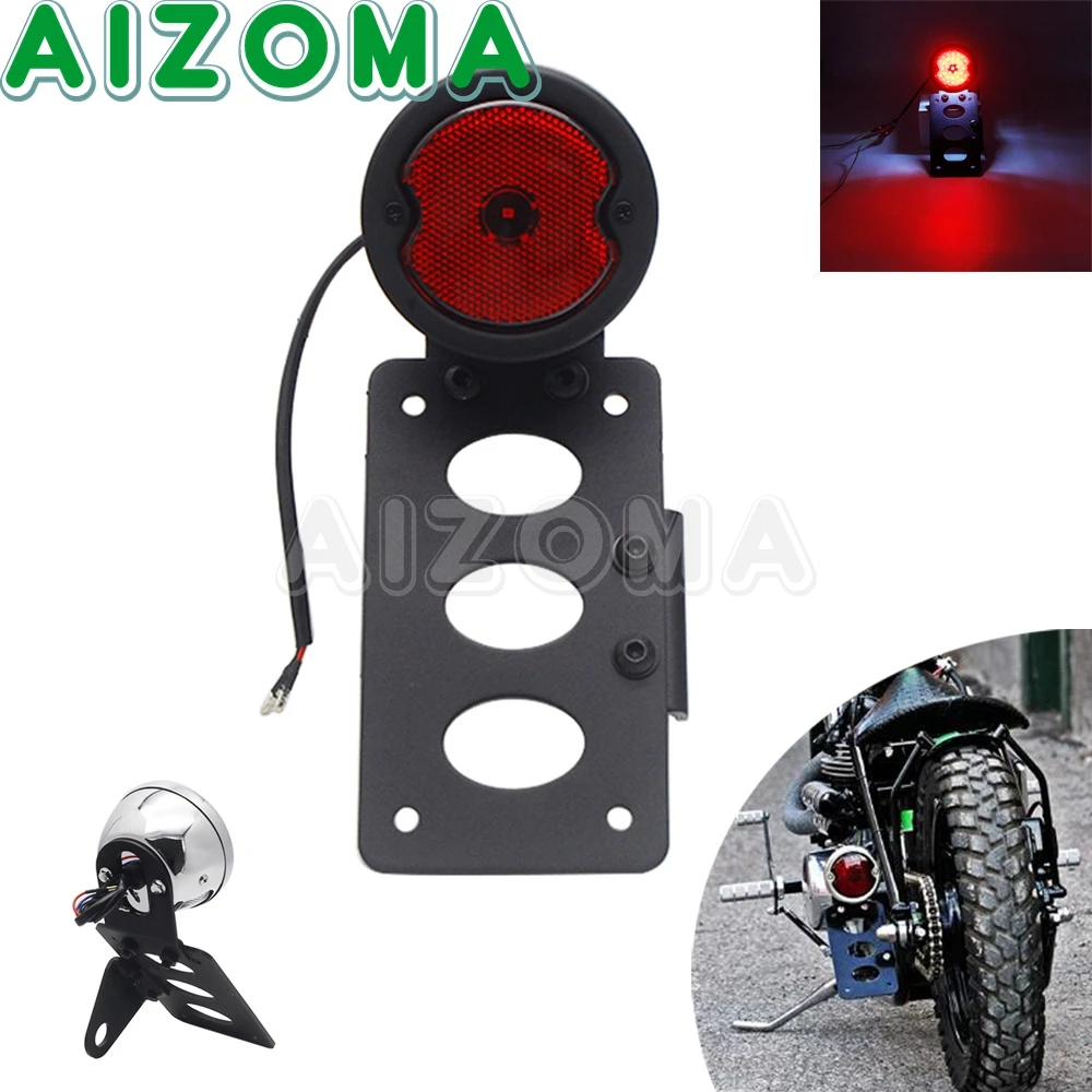 

Universal Motorcycle Red Lens 12V LED Cafe Racer Stop Tail Light Motorbike Brake Rear Lamp Taillight with License Plate Bracket