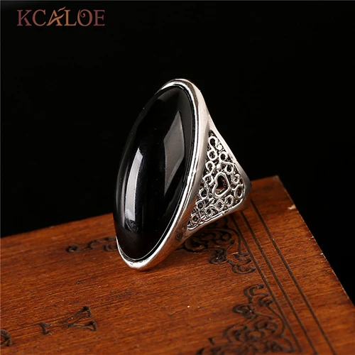 KCALOE кольцо с черным большим камнем Aneis Feminino, винтажное Ретро серебряное кольцо, обручальное кольцо с длинным юбилеем, Модные женские ювелирные изделия - Цвет основного камня: black