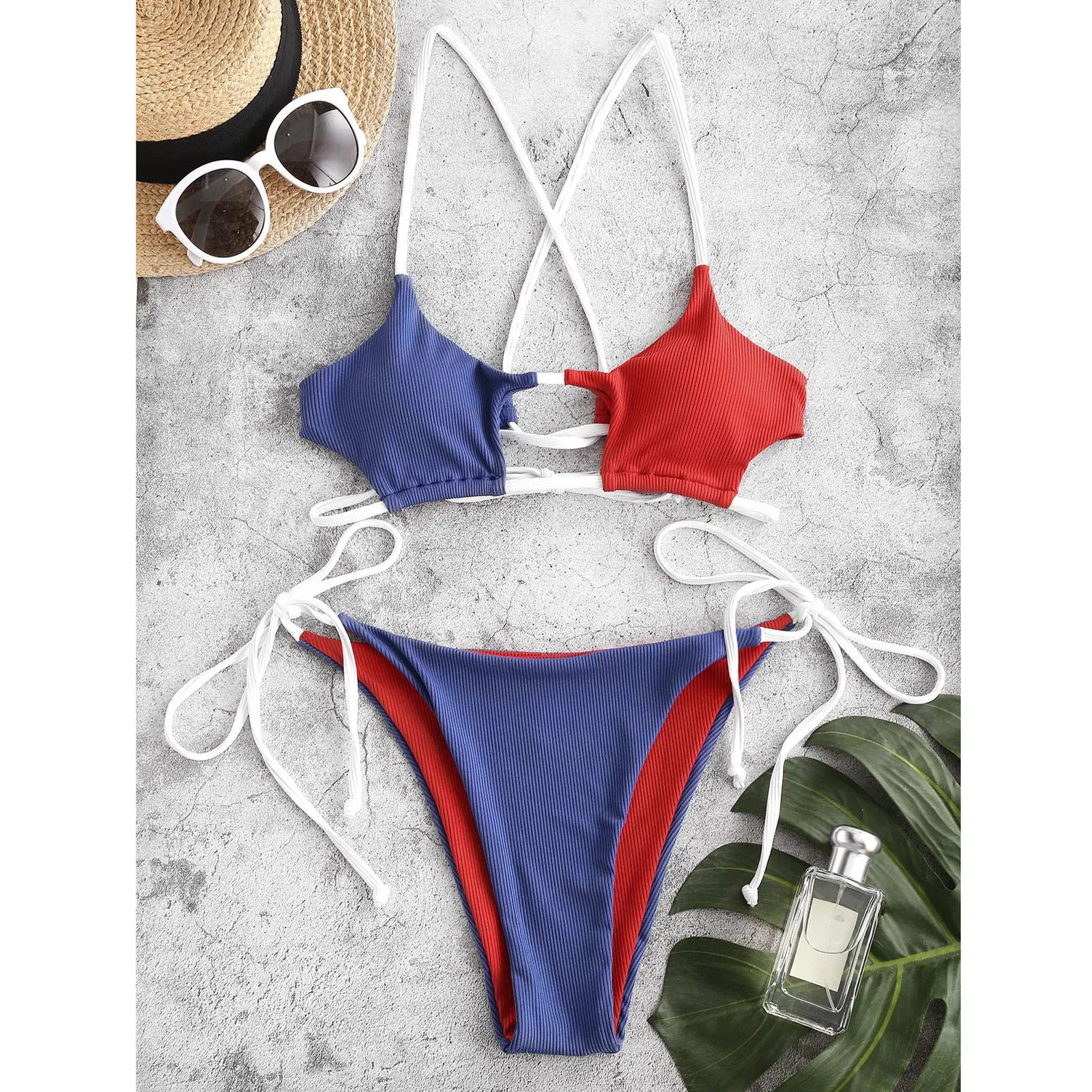 

Swimwear Women 2021 Summer Sexy Swimsuit Pure Color Stitching Swimming Beach Biquinis Bathing Suit 2 piece sets womens