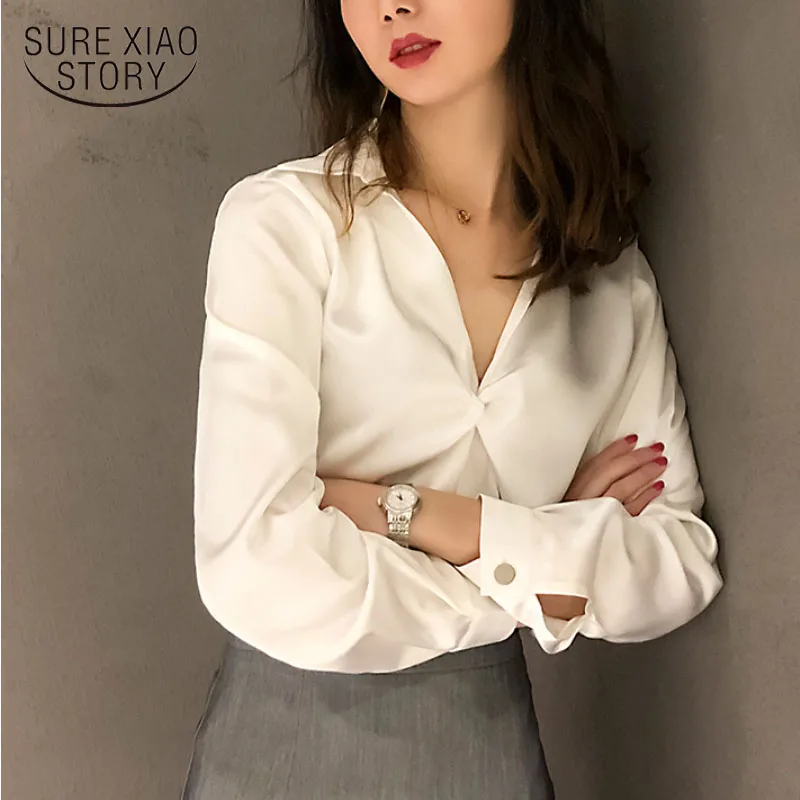 Рубашка женская с V образным вырезом винтажная блузка в Корейском стиле весна 2021