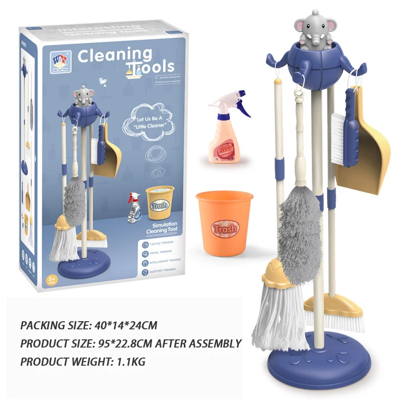 

Kids elephant Housework Tool Toys Plastic Cartoon Pretend Play Cleaning Broom Mop Brush Set Educational Toys For Christmas Gift