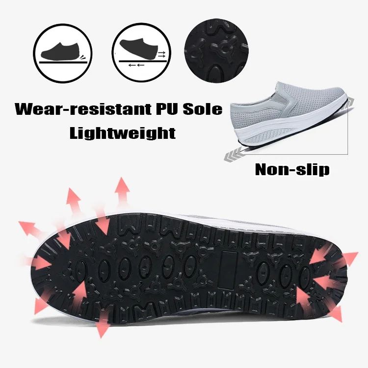 Brand Women Toning Shoes Lightweight Increase Height 5 Cm Swing Shoes Platform Wedge Sneakers Ladies Breathable Thick Sole Shoes