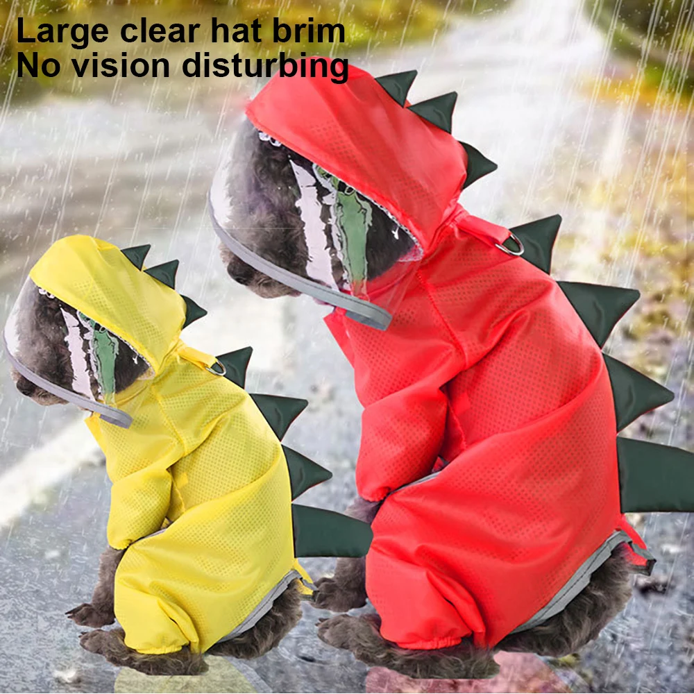 

Pet Raincoat Dinosaur Polyester Waterproof Rain Coat with Reflective Strips Outdoor Waterproof Jackets Clothes for Dog Cat