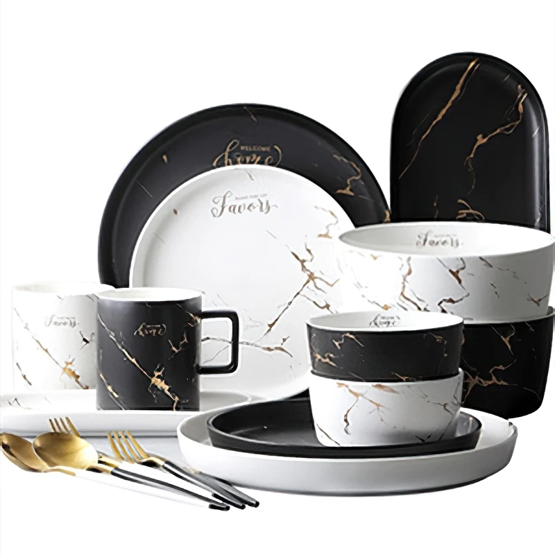 Набор керамических столовых приборов в скандинавском стиле круглые овальные