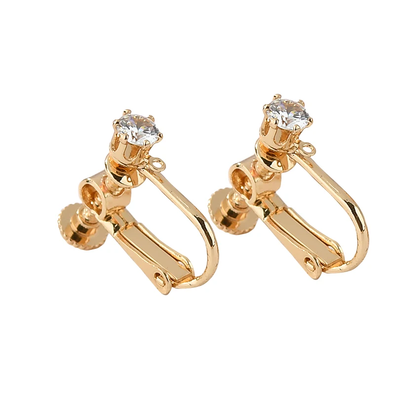 Color Zircon Screw Ear Clip DIY Handmade Materials Copper Plating 18k Gold Homemade Earrings Clip-on Accessories | Украшения и