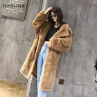 JuneLove Женское зимнее теплое длинное пальто из искусственного меха, винтажное толстое пальто с длинным рукавом и плюшевым мишкой, Повседневная Свободная верхняя одежда большого размера